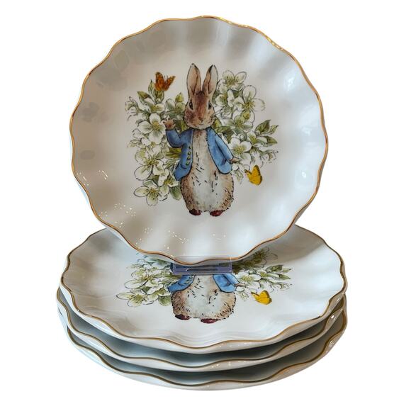 Beatrix Potter Peter Rabbit Easter Flowers & Butterflies Dinner Plates Set of 4 - Picture 6 of 15